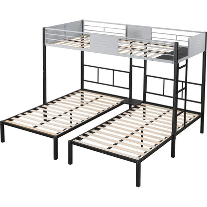 Triple Bunk Bed with Vent Board/ Sturdy Metal Frame/ Noise-Free Wood Slats/ Separatable into three beds/ No Box Spring Needed