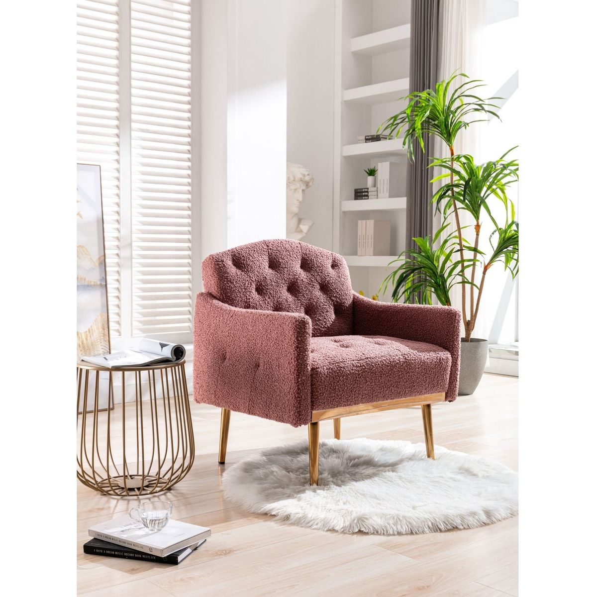 Accent Chair, leisure single sofa with Rose Golden feet