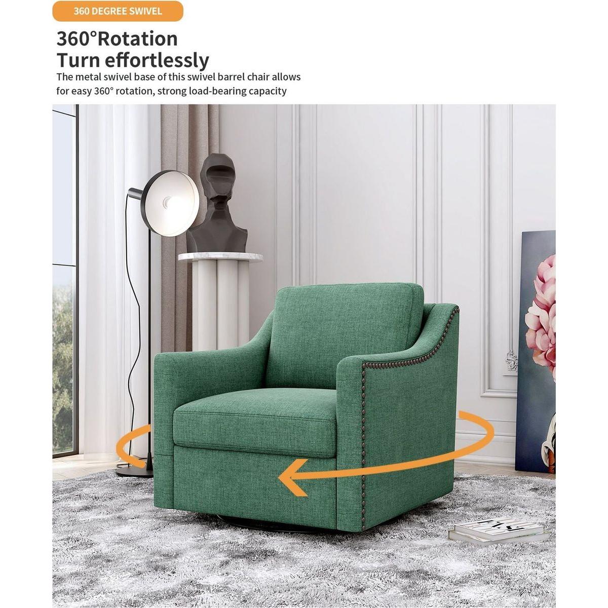 360 Degree Swivel Armchair Cotton linen skin-friendly fabric Ergonomic design Brass nail decorative armchair Living room chairs Bedroom chairs Living room chairs Black legs Suitable for indoor homes