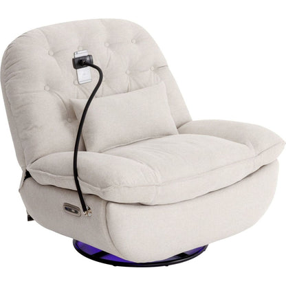 270 Degree Swivel Power Recliner with Voice Control, Bluetooth Music Player,USB Ports, Atmosphere Lamp, Hidden Arm Storage and Mobile Phone Holder for Living Room, Bedroom, Apartment, Beige