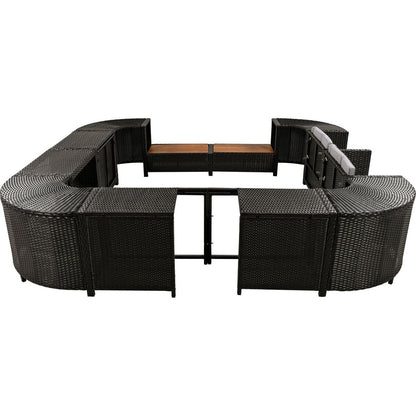 Spa Surround Spa Frame Quadrilateral Outdoor Rattan Sectional Sofa Set with Mini Sofa, Wooden Seats and Storage Spaces, Grey