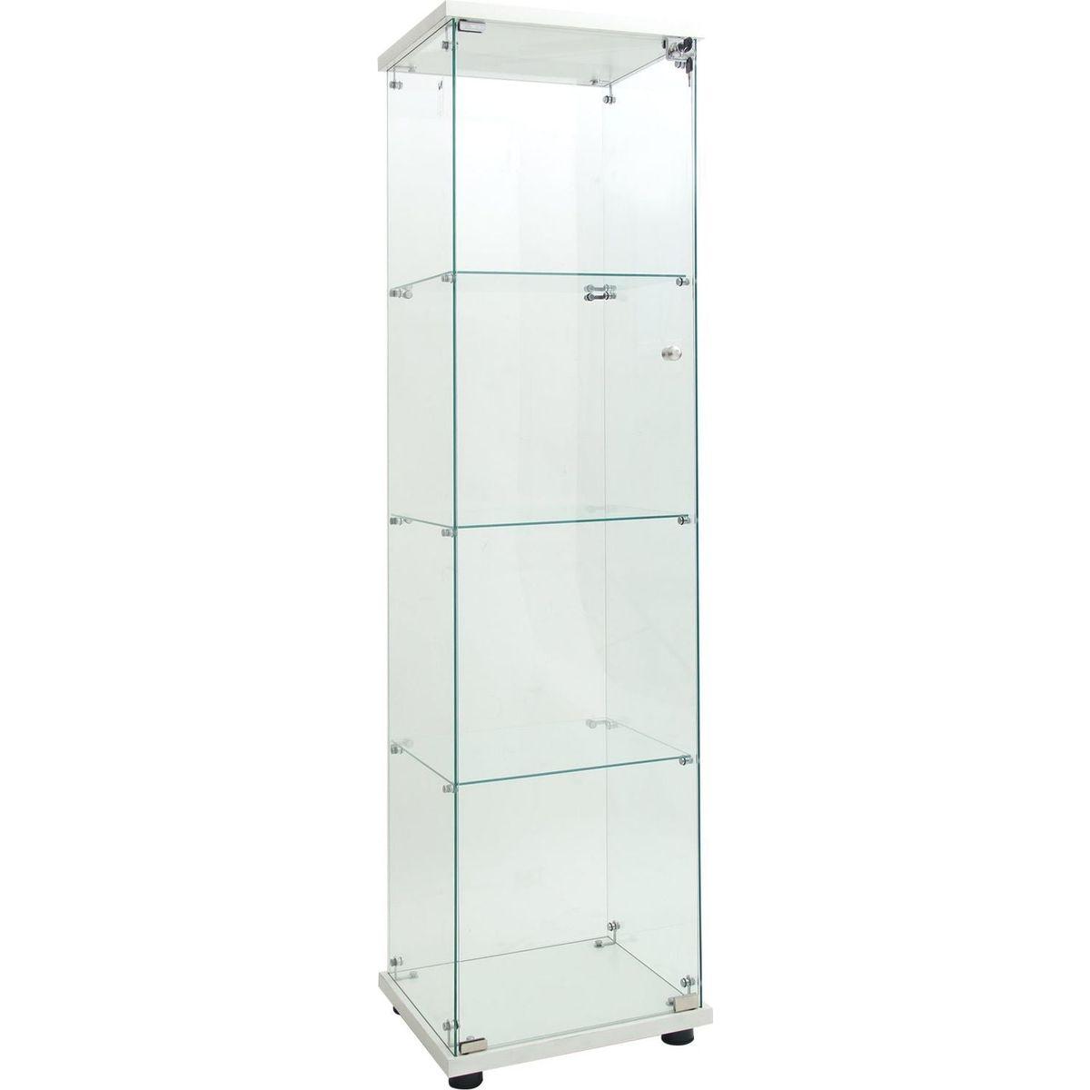 Lighted 4 Shelves Glass Cabinet Glass Display Cabinet with One Door, White