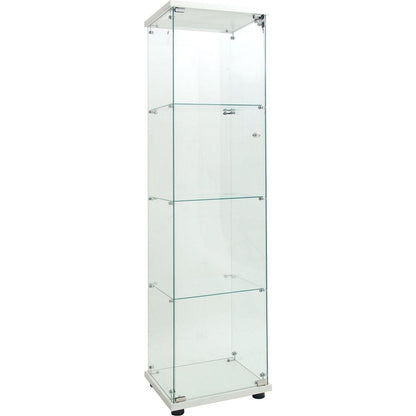 Lighted 4 Shelves Glass Cabinet Glass Display Cabinet with One Door, White