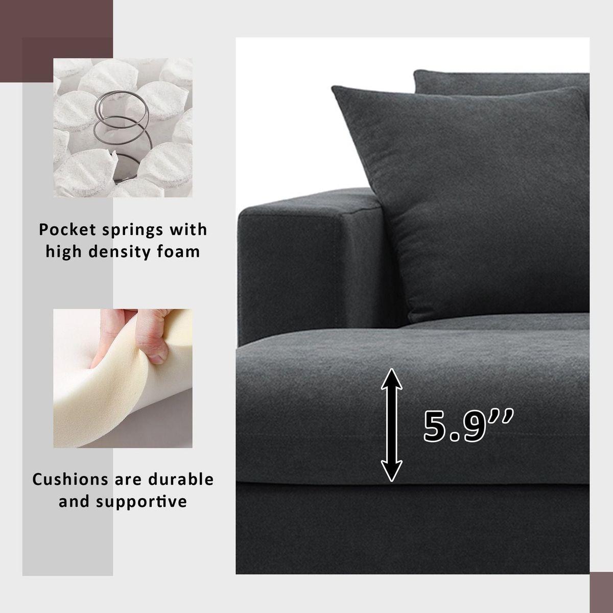 100.4x64.6" Modern Sectional Sofa,L-shaped Couch Set with 2 Free pillows,4-seat Polyester Fabric Couch Set with Convertible Ottoman for Living Room, Apartment, Office,4 Colors