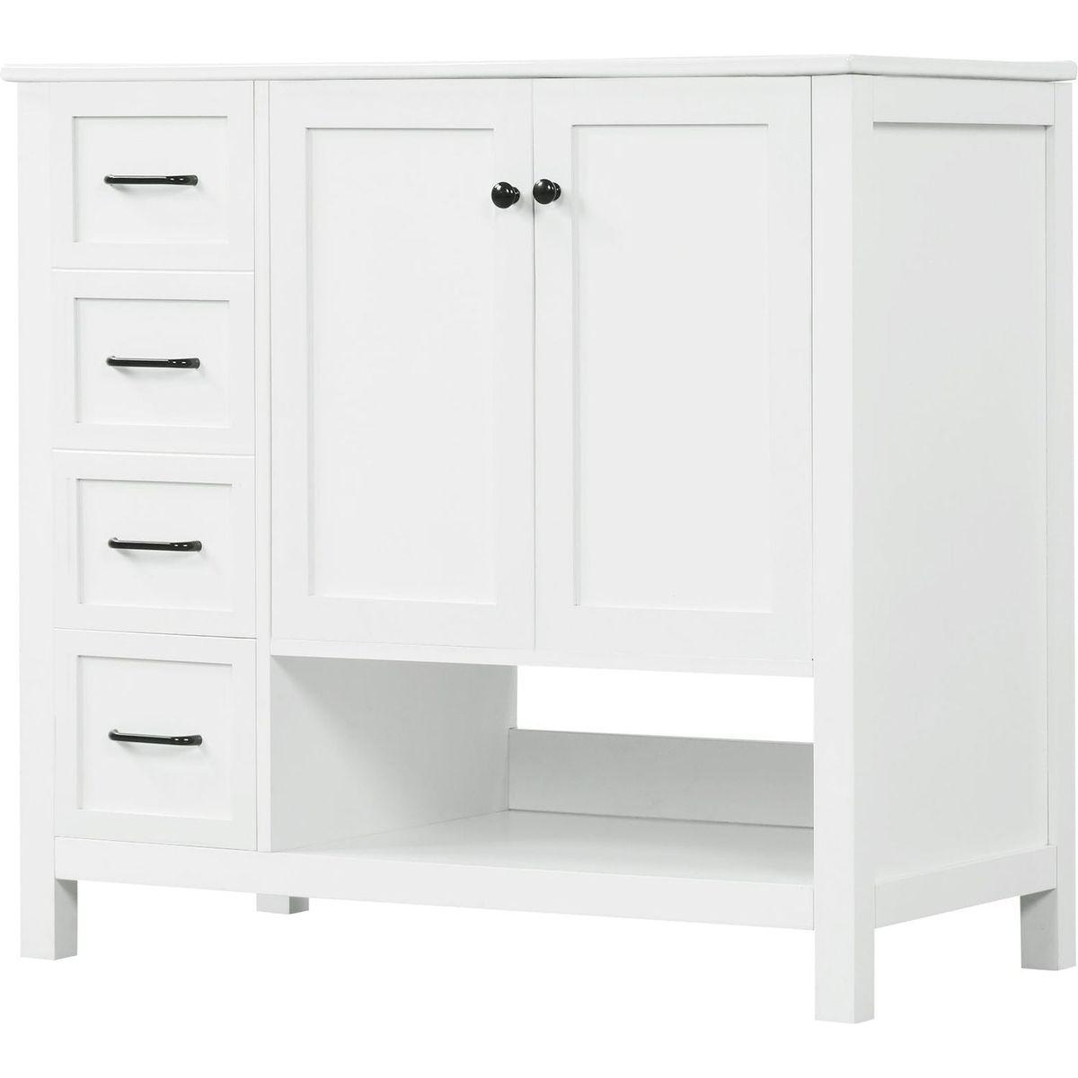 36" Bathroom Vanity with Sink Top, Bathroom Vanity Cabinet with Two Doors and Two Drawers, Solid Wood, Open shelf, MDF Boards, One Package, White