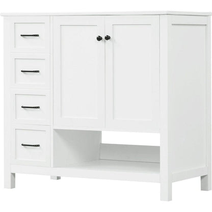 36" Bathroom Vanity with Sink Top, Bathroom Vanity Cabinet with Two Doors and Two Drawers, Solid Wood, Open shelf, MDF Boards, One Package, White