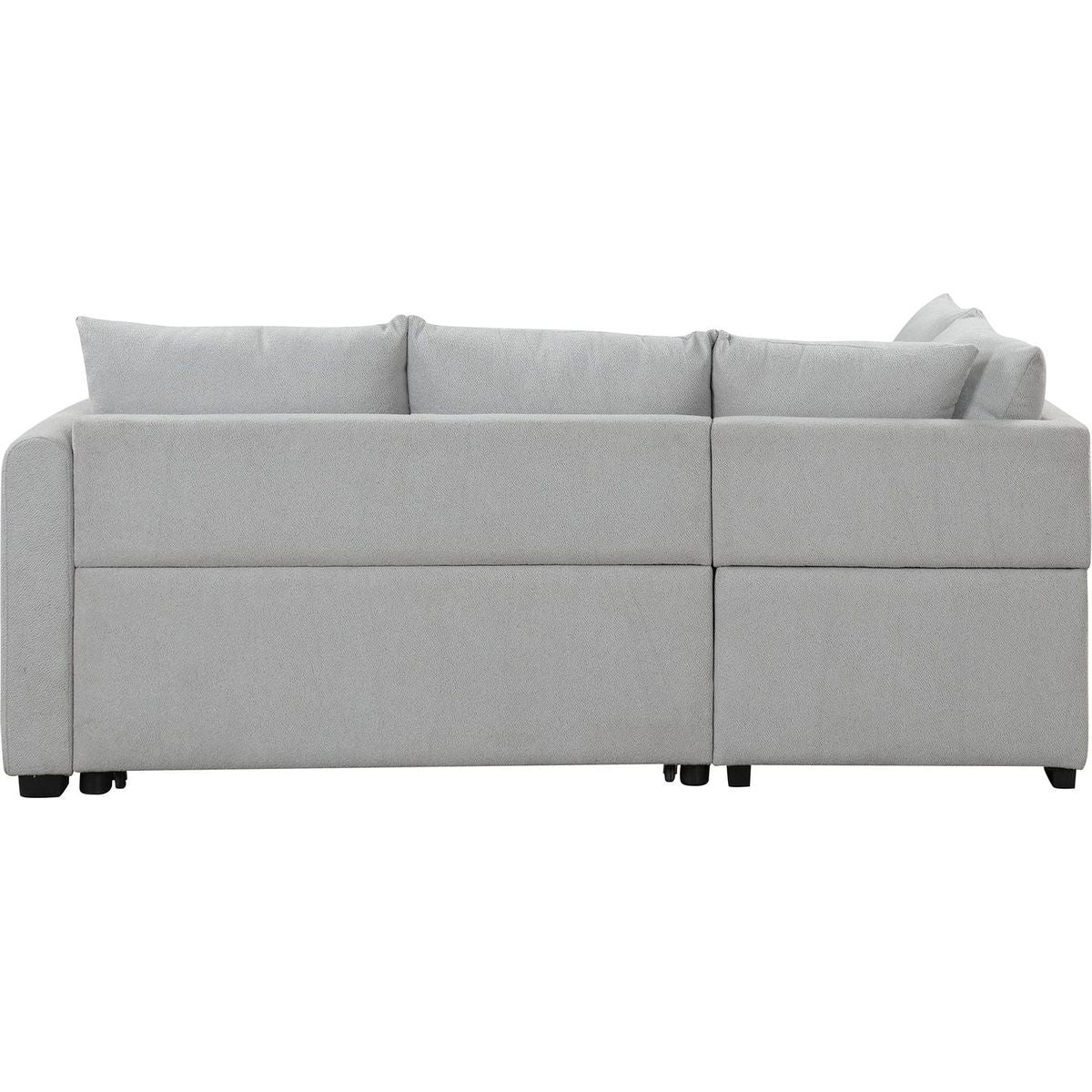 82.6" L-shaped Sectional Pull Out Sofa Bed Sleeper Sofa with Two USB Ports, Two Power Sockets and a Movable Storage Ottoman, Gray