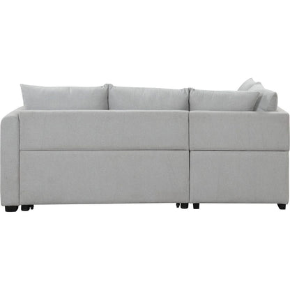 82.6" L-shaped Sectional Pull Out Sofa Bed Sleeper Sofa with Two USB Ports, Two Power Sockets and a Movable Storage Ottoman, Gray