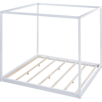 King Size Canopy Platform Bed with Support Legs,White