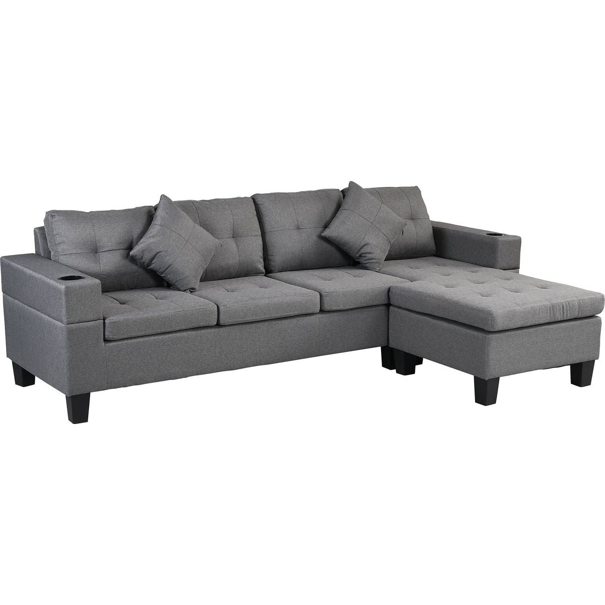 Sectional Sofa Set for Living Room with L Shape Chaise Lounge, cup holder and Left or Right Hand Chaise Modern 4 Seat