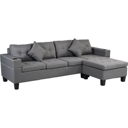 Sectional Sofa Set for Living Room with L Shape Chaise Lounge, cup holder and Left or Right Hand Chaise Modern 4 Seat