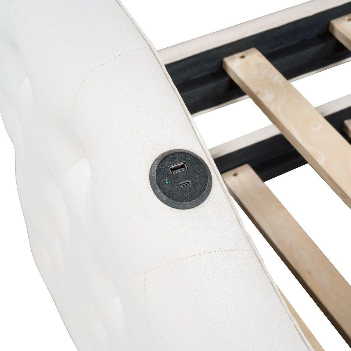 Twin Size Tufted Upholstered Daybed with Trundle, Velvet Sofabed with USB&Type-C Charging Ports,No Box-spring Needed, Beige