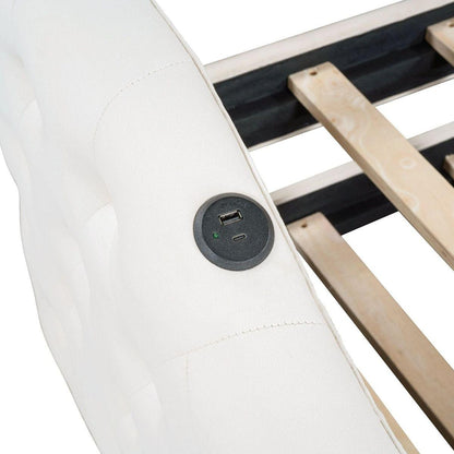 Twin Size Tufted Upholstered Daybed with Trundle, Velvet Sofabed with USB&Type-C Charging Ports,No Box-spring Needed, Beige