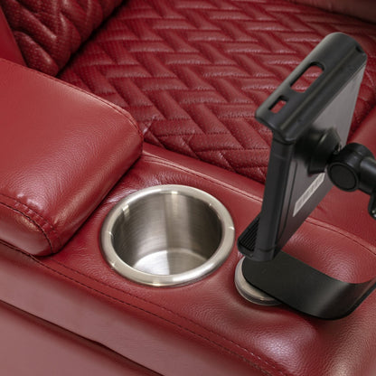 270 Degree Swivel PU Leather Power Recliner Individual Seat Home Theater Recliner with Comforable Backrest, Tray Table, Phone Holder, Cup Holder, USB Port, Hidden Arm Storage for Living Room, Red