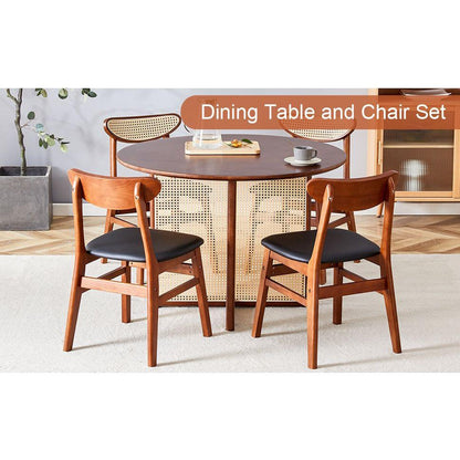 Table and chair set, ancient style solid wood dining table, imitation rattan table legs, beautiful simple solid wood dining chairation