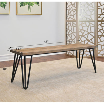 Aryven Industrial Wood Dining Bench, Rustic Dark Pine Finish