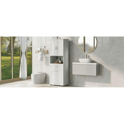 Tall Bathroom Cabinet with Laundry Basket, Large Storage Space Tilt-Out Laundry Hamper and Upper Storage Cabinet, White