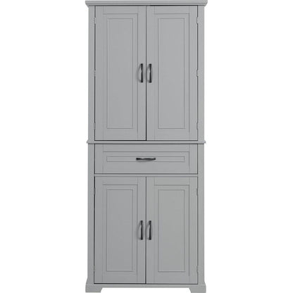 Bathroom Storage Cabinet with Doors and Drawer, Multiple Storage Space, Adjustable Shelf, Grey