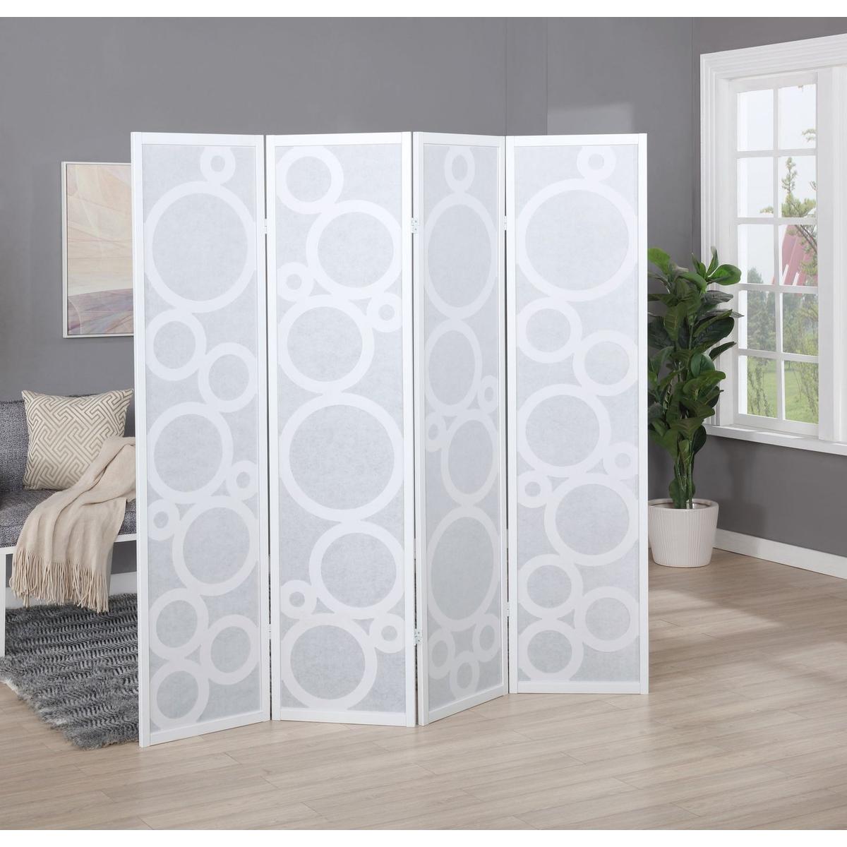 Arvada 4-Panel Wood Room Divider with Circle Pattern, White