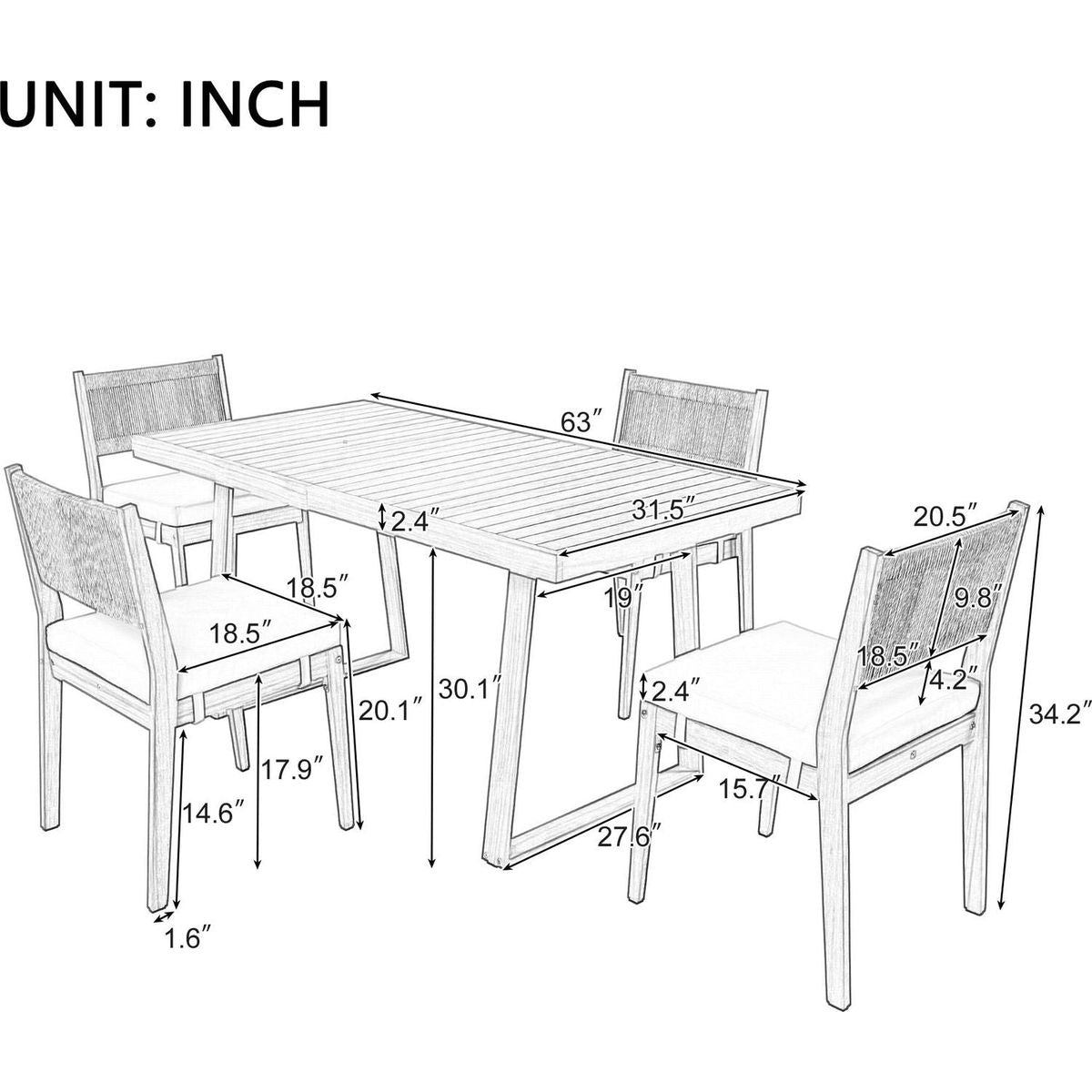 Multi-person Outdoor Acacia Wood Dining Table and Chair Set, Thick Cushions, Suitable for Balcony, Vourtyard, and Garden.
