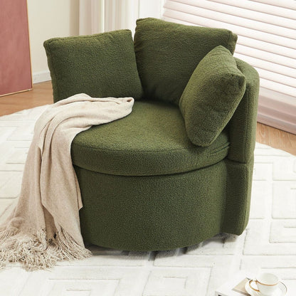 Teddy Fabric Swivel And Storage Chair With Back Cushion For Living Room,Green