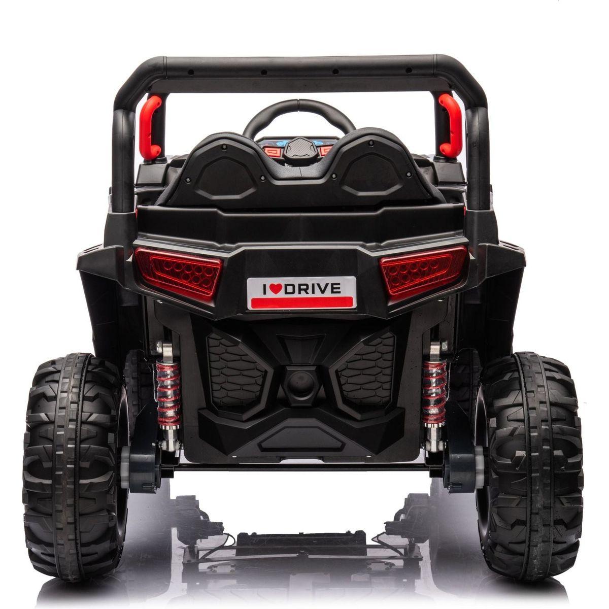12v7ax2 30wx4 Four-wheel drive leather seat one button start,forward and backward, high and low speed, music, front light, power display, two doors can open, 2.4G R/C, seat belt four wheel absorber