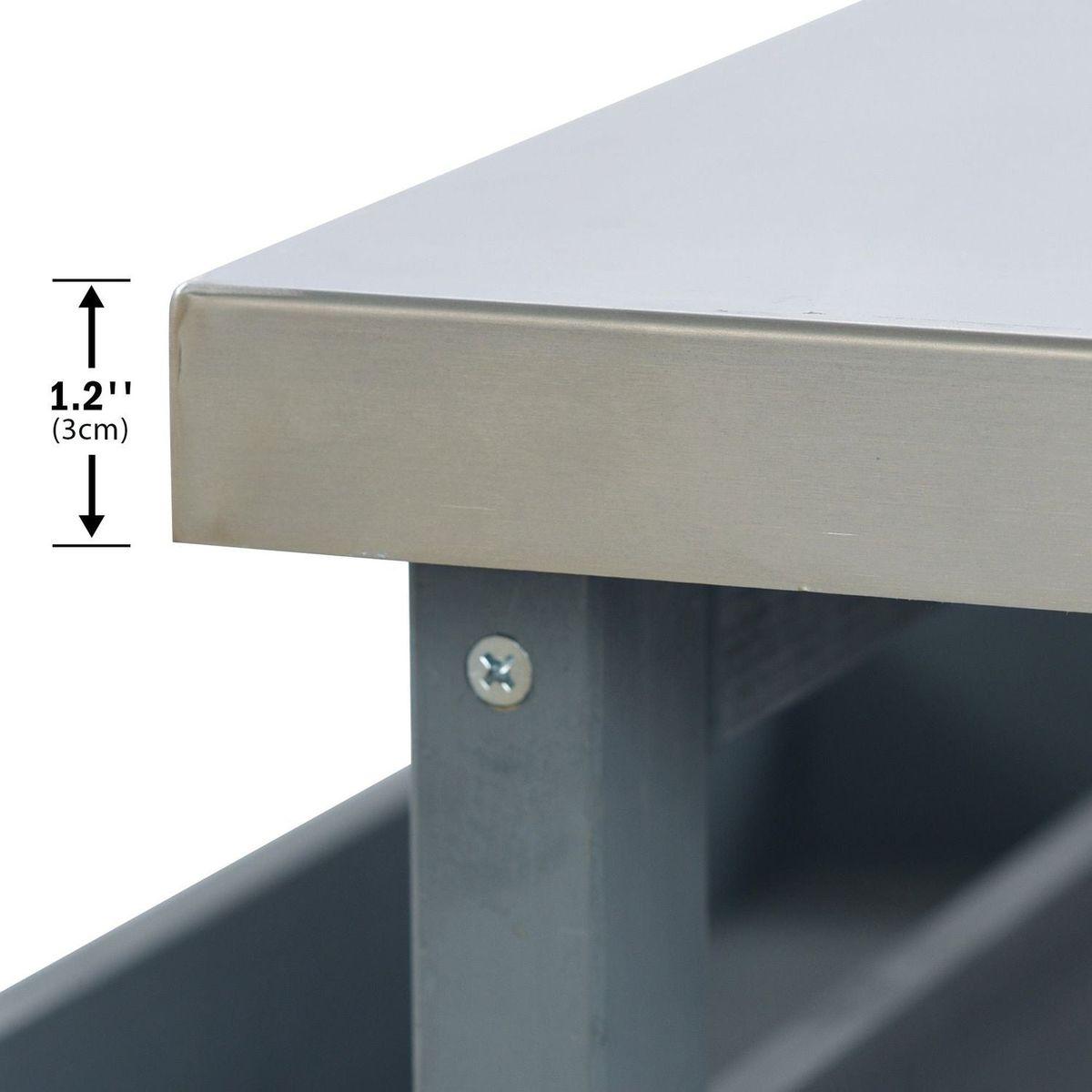 Outdoor Kitchen Island, Rolling Bar Cart & Storage Cabinet, Farmhouse Solid Wood Outdoor Grill Table with Stainless Steel Top, Spice Rack, Towel Rack for Kitchen & BBQ, Grey Blue