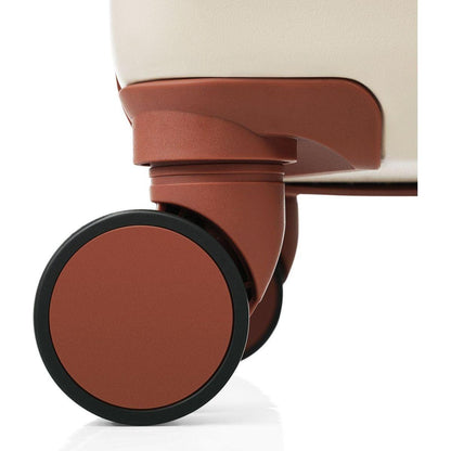 Front Opening 20-Inch Carry-On Luggage with Expandable Travel Bag Set, ABS Hard Shell Two-piece suitcase set with USB Port, Cup Holder, ivory and brown