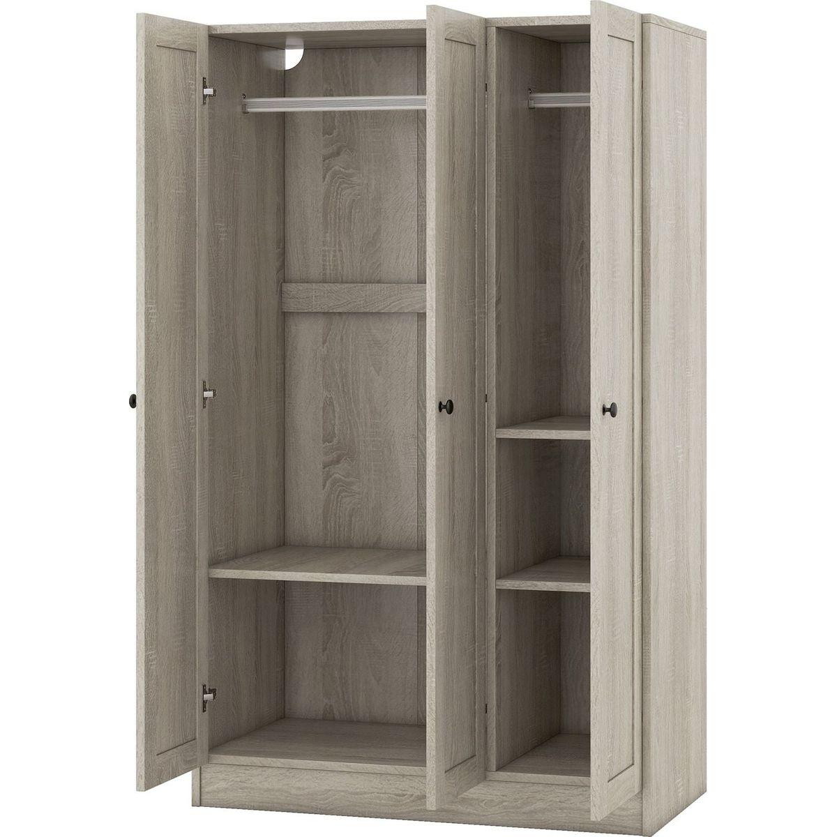 3-Door Shutter Wardrobe with shelves, Gray