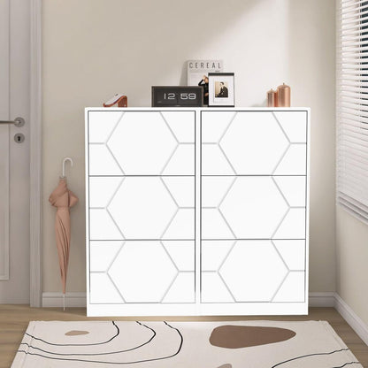 Shoe Storage Cabinet for Entryway, 6 Tiers Shoe Organizer with Carved Panels, Carving Shoe Closet,Vertical Shoe Cabinet for Front Door Entrance,Outdoor,Symmetric Design+White Finish