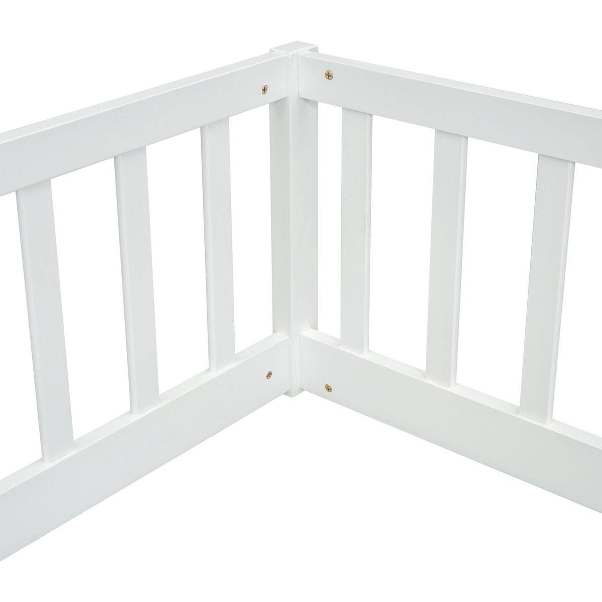 Double Twin Floor Bed with Fence, Guardrails, without door, White