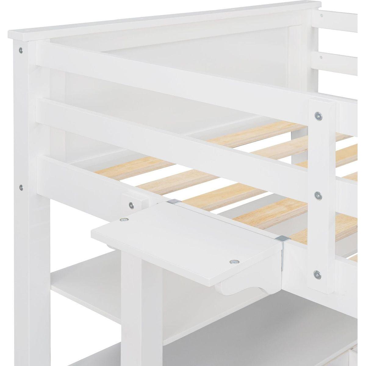 Twin size Loft Bed with Drawers and Desk, Wooden Loft Bed with Shelves - White