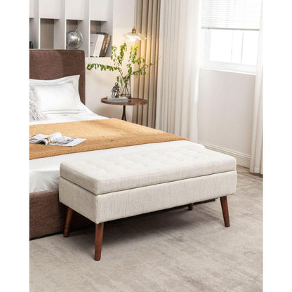 Storage Bench with Storage Bench for Bedroom End of Bed Bench Foot of Bed Bench Entryway Bench Storage Ottoman Bench 43.7" W x 18.1" D Off White Bench