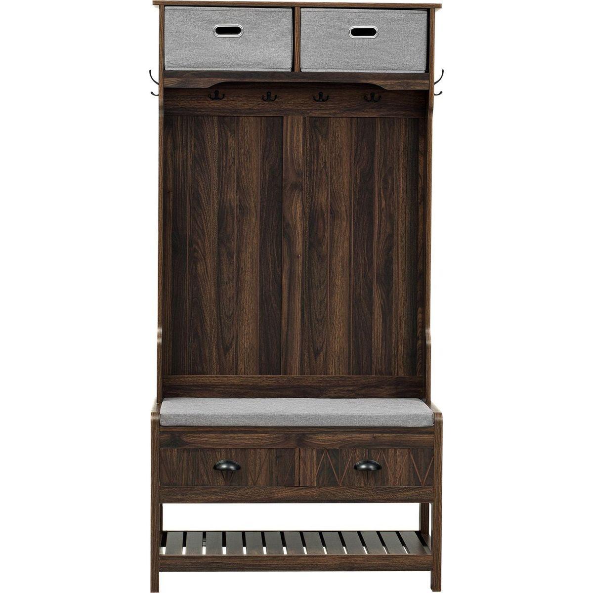 Hall Tree with 6 Hooks and Hinged Lid, Coat Hanger, Entryway Bench, Storage Bench, 3-in-1 Design, 69INCH, for Entrance, Hallway