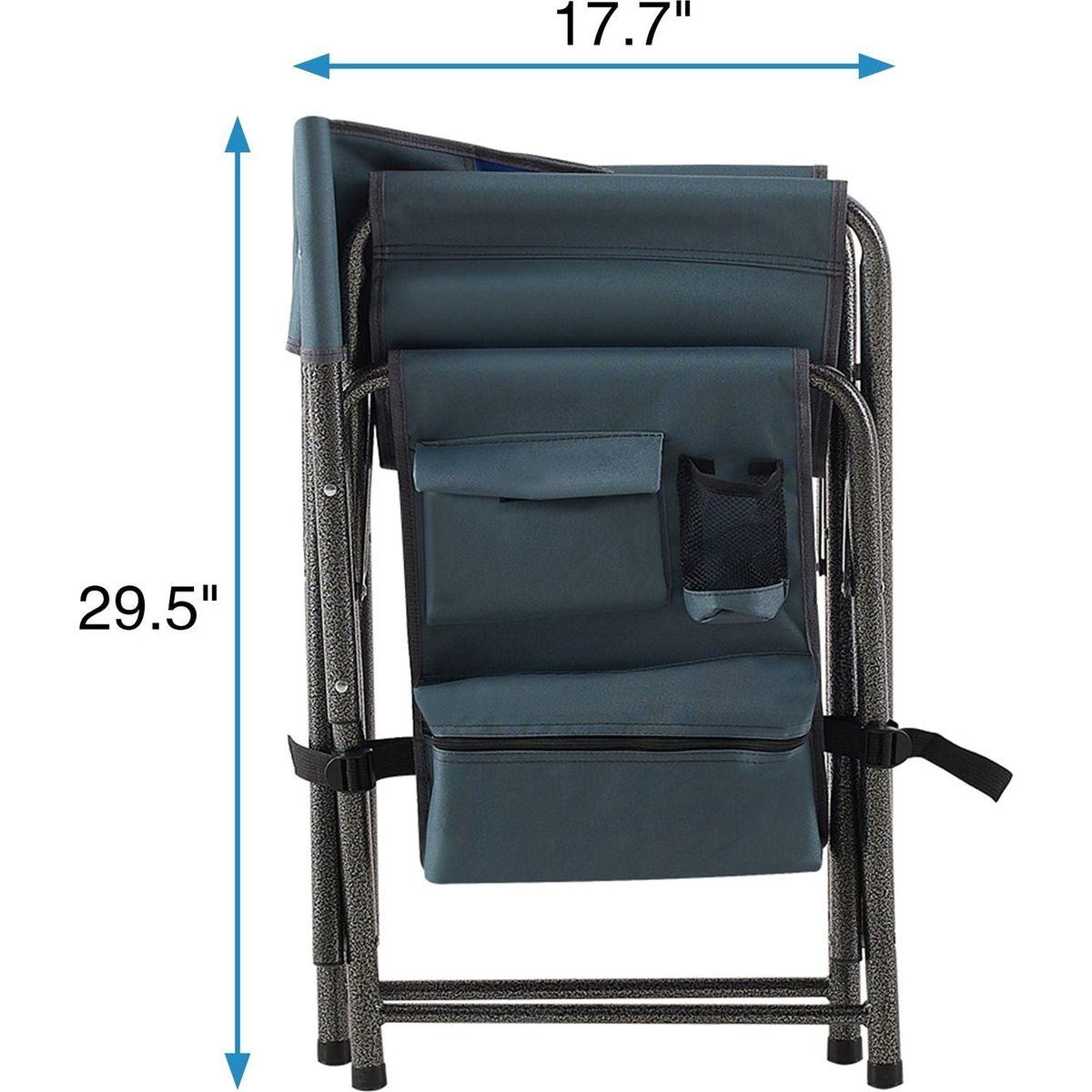 2-piece Padded Folding Outdoor Chair with Storage Pockets,Lightweight Oversized Directors Chair for indoor, Outdoor Camping, Picnics and Fishing,Blue/Grey