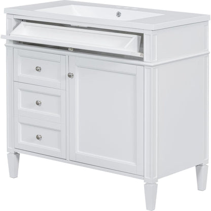 36" Bathroom Vanity with Top Sink, Modern Bathroom Storage Cabinet with 2 Drawers and a Tip-out Drawer, Single Sink Bathroom Vanity