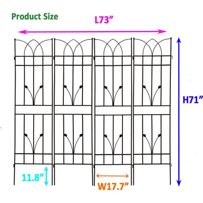 4 Pack Metal Garden Trellis 71" x 17.7" Rustproof Trellis for Climbing Plants Outdoor Flower Support Black