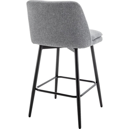 Counter Height Swivel Bar Stools Set of 2, 360 Swivel Upholstered Barstools with Back and Metal Legs, 25.6" Seat Height,Counter Stools for Kitchen Island and Pub,Linen Cloth,Grey