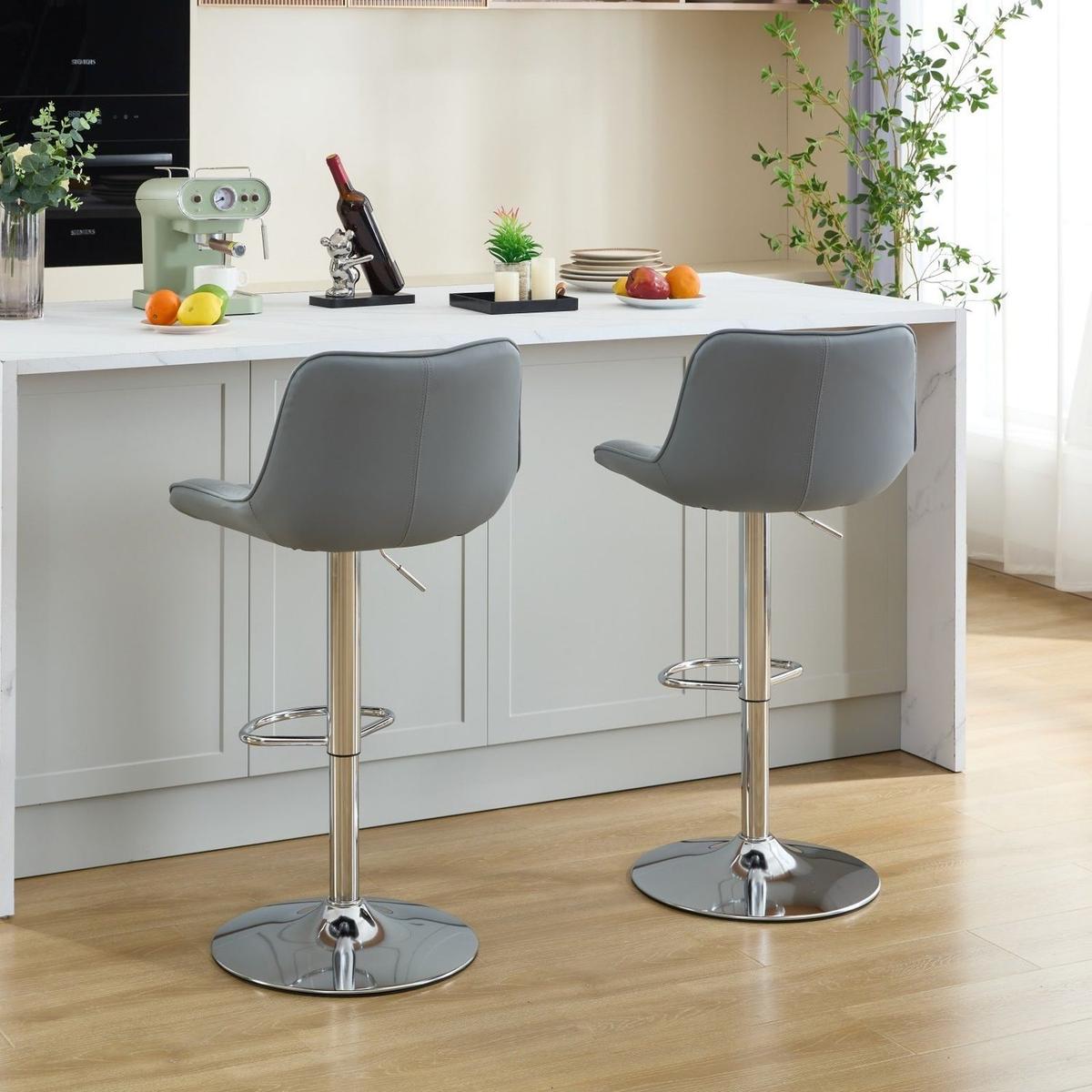 Counter Height Bar Stools Kitchen Island Barstools Adjustable Swivel Counter Stool Bar Height Island Chairs with Back,Set of 2,Gray