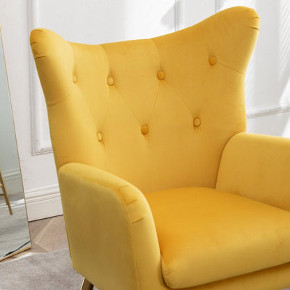 Sovarol Velvet Button-Tufted Wing Back Accent Chair, Yellow