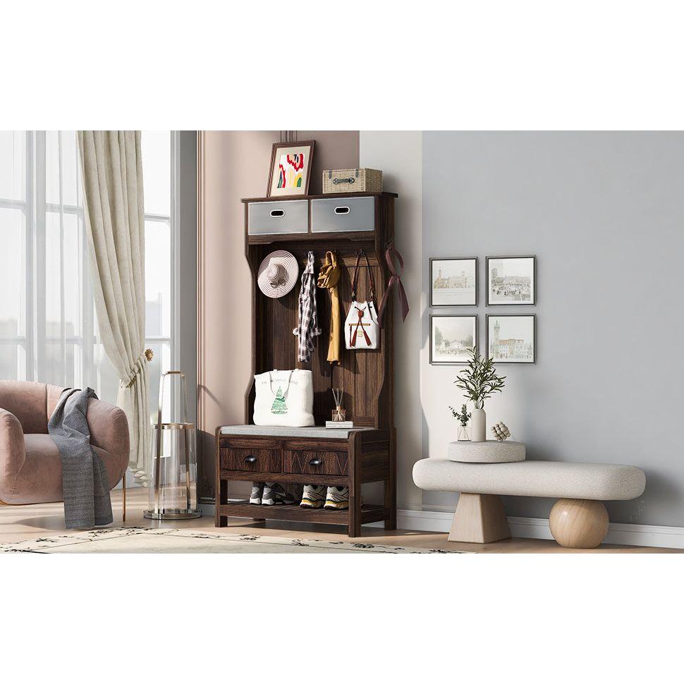 Hall Tree with 6 Hooks and Hinged Lid, Coat Hanger, Entryway Bench, Storage Bench, 3-in-1 Design, 69INCH, for Entrance, Hallway