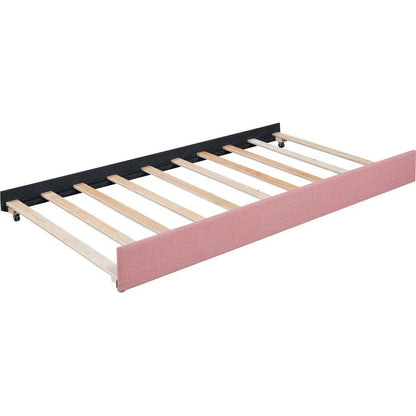 Upholstered Daybed with Trundle Twin Size Sofa Bed Frame No Box Spring Needed, Linen Fabric(Pink)