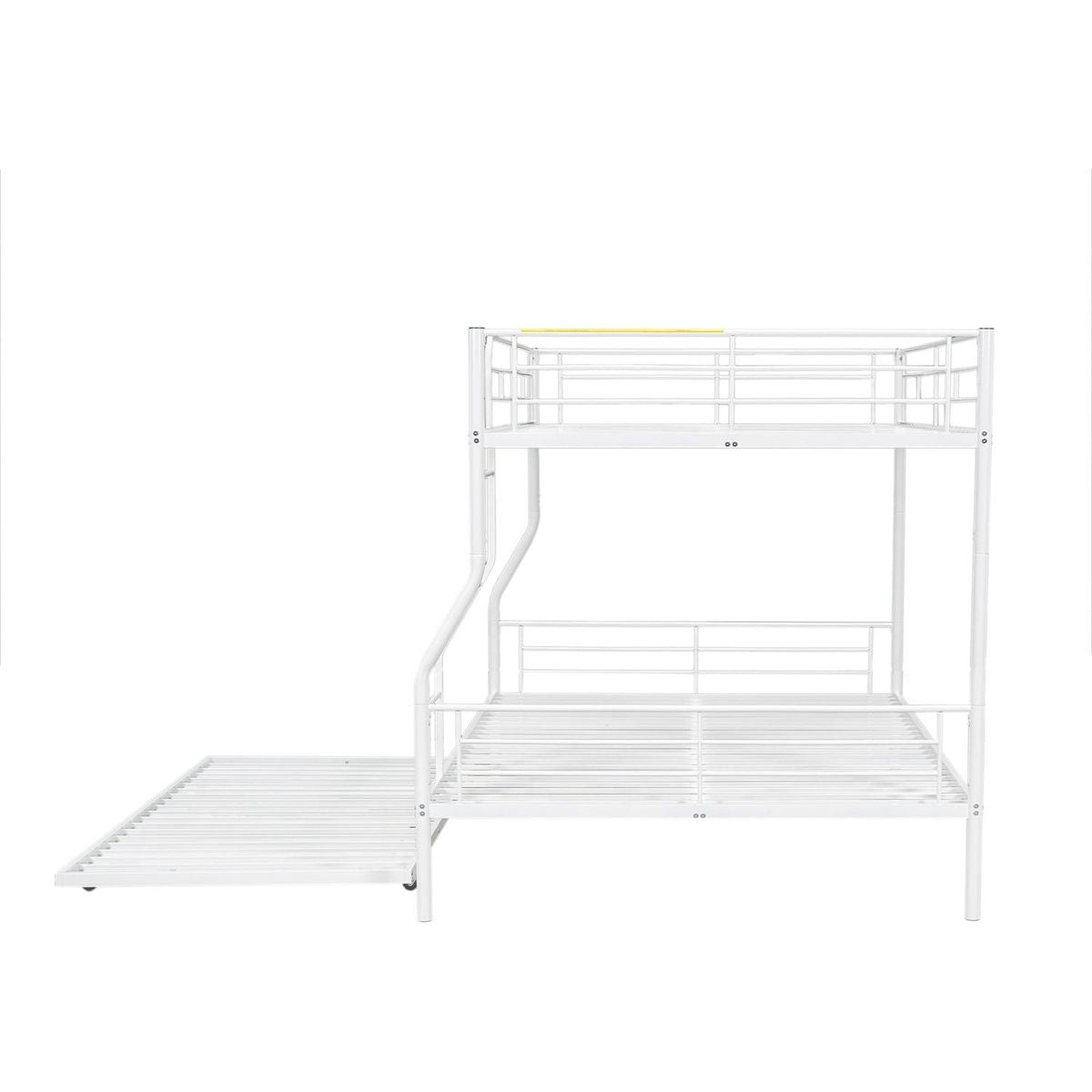 Full XL Over Queen Metal Bunk Bed with Trundle, White
