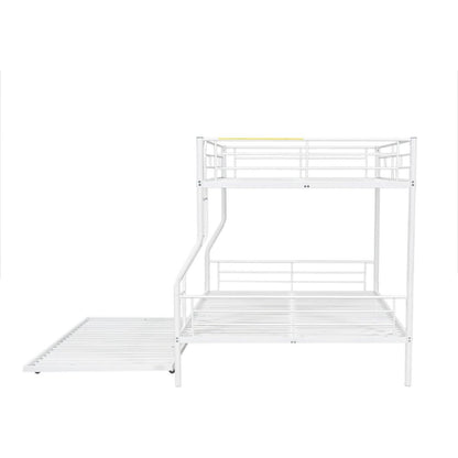 Full XL Over Queen Metal Bunk Bed with Trundle, White