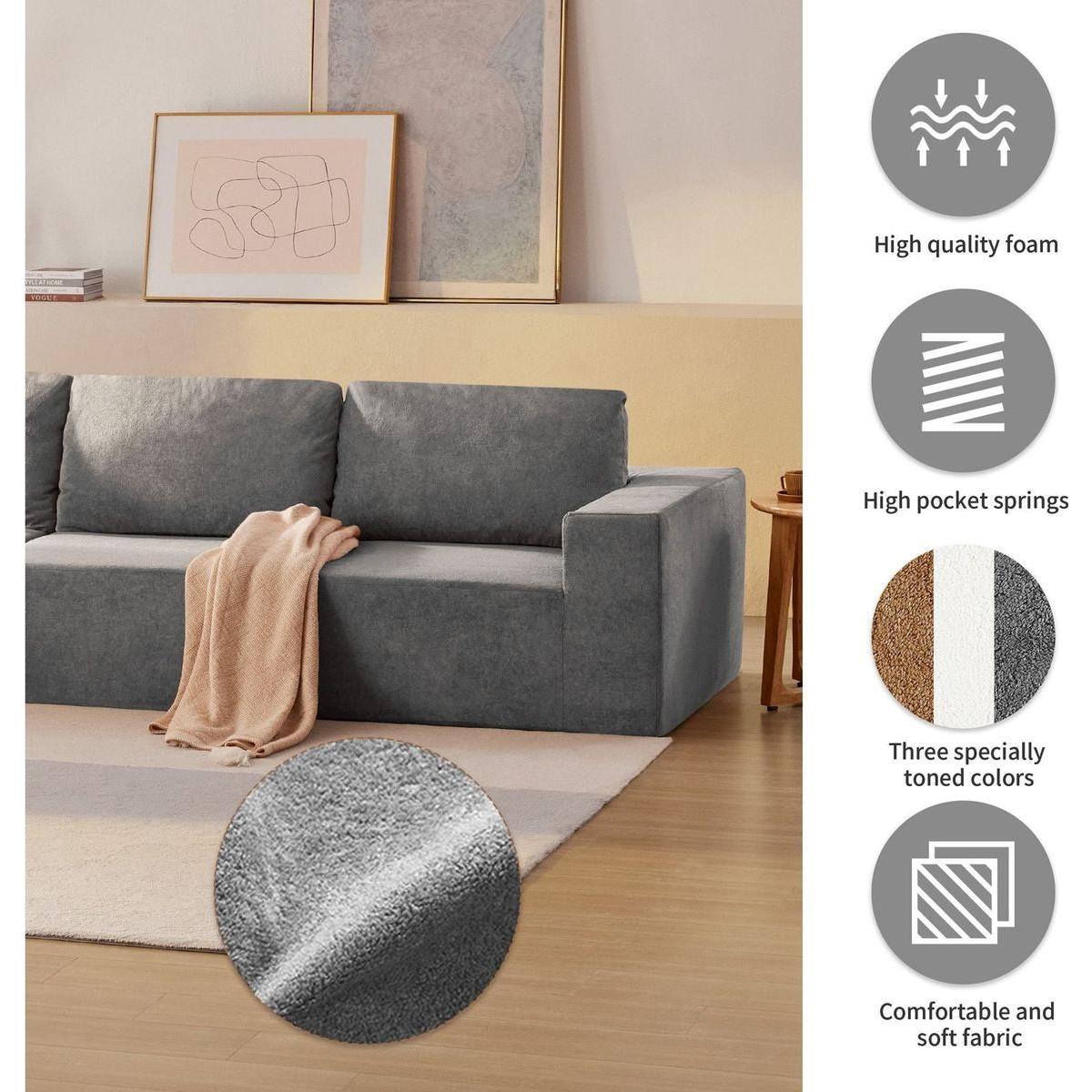 116x116" Modular L Shaped Sectional Sofa,Luxury Floor Couch Set,Upholstered Indoor Furniture,Foam-Filled Sleeper Sofa Bed for Living Room,Bedroom,5 PC Free Combination,3 Colors