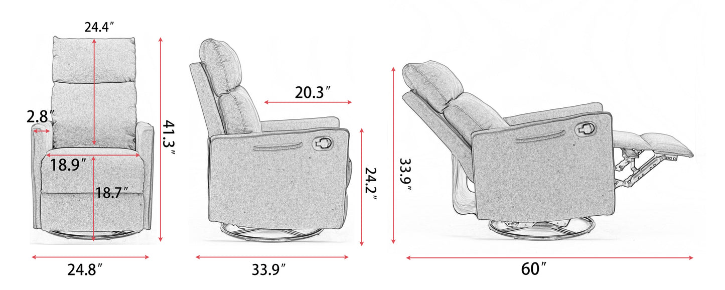 Cotton Linen Fabric Swivel Rocking Chair Glider Rocker Recliner Nursery Chair With Adjustable Back And Footrest For Living Room Indoor,Light Gray