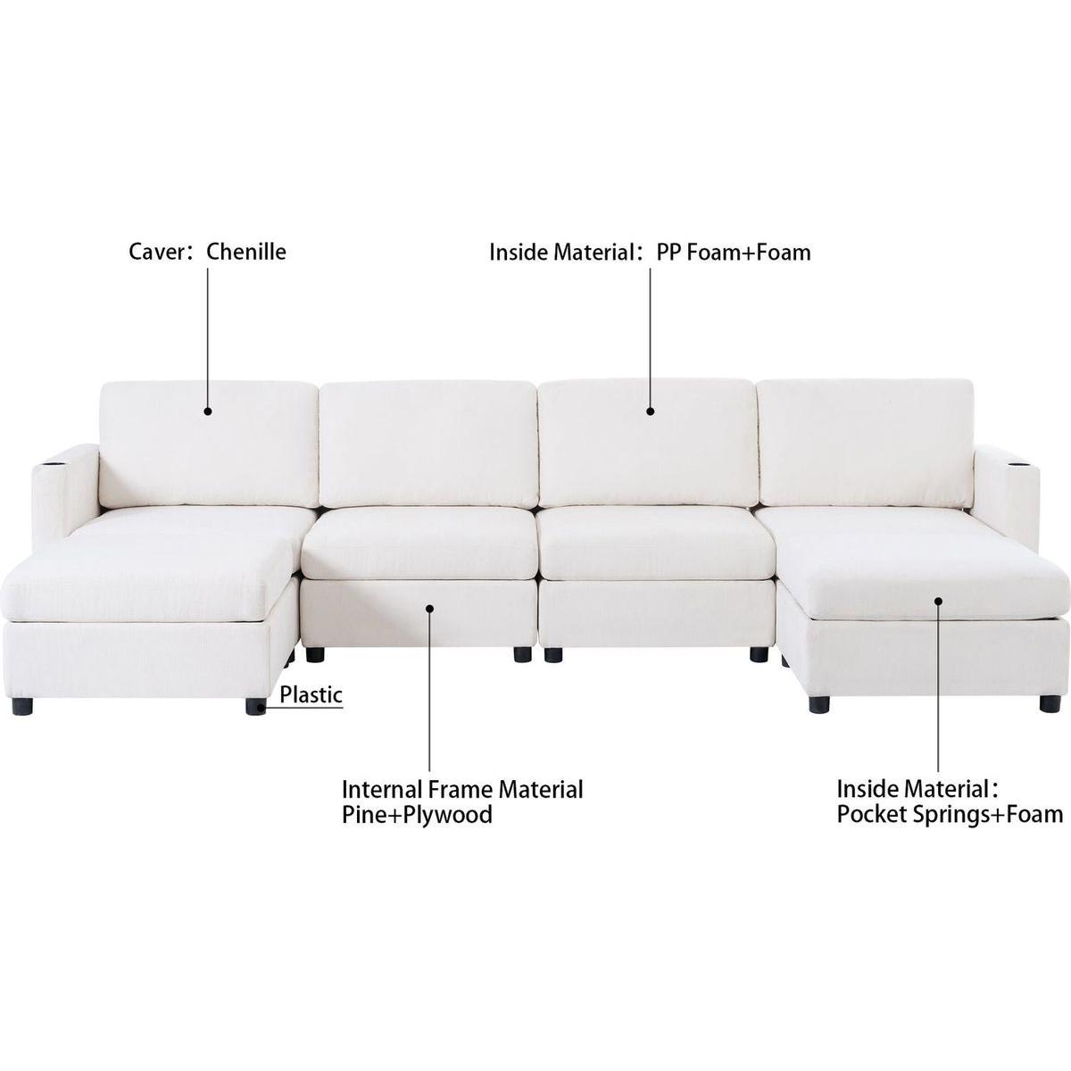 Modern Large Sectional Sofa, U-Shape Modular Sectional Couch with Storage Function,123" Sofa Bed with Ottoman,6 Seat Sectionals Chaise for Living Room,Chenille