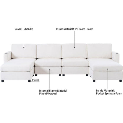 Modern Large Sectional Sofa, U-Shape Modular Sectional Couch with Storage Function,123" Sofa Bed with Ottoman,6 Seat Sectionals Chaise for Living Room,Chenille