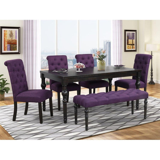 Leviton Urban Style Dark Wash Wood Dining Set: Table, 4 Chairs and Bench