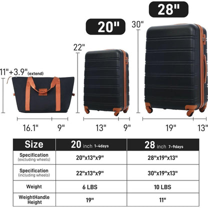 Hardshell Luggage Sets 2Pcs + Bag Spinner Suitcase with TSA Lock Lightweight 20" + 28"